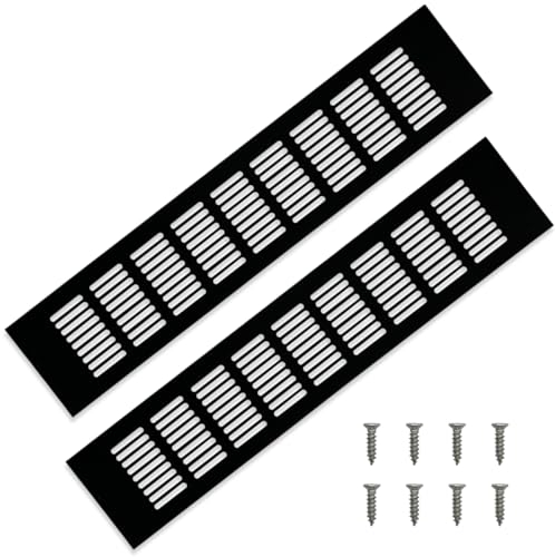 JNBGTU 2 Stück 400mmx80mm Lüftungsgitter, Schwarz Aluminium Abluftgitter Eckig Belüftungsgitter Aluminium Lüftungsgitter für Schränke und Schlafzimmern Möbelgitter Türlüftungsgitte