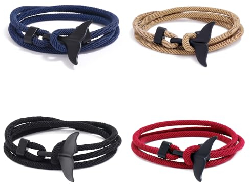 lahnao 4 Stück Surfer Armband Herren, 63cm Armband Jungs, Whale Tail Unisex Gewebte Surf Armband, Handmade Woven Armbänder für Geburtstage, Hochzeitsjubiläen
