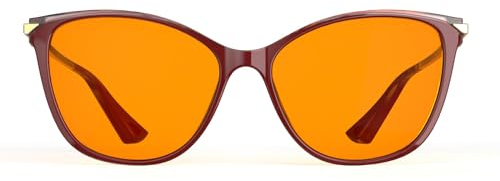 Bloomoak-99% Blaulicht-blockierende Brille-Gaming-Brille-blendfrei-Anti-Ermüdung-geeignet für Bildschirme, Spiele, Fernseher (Orange – 99% – Katzenauge Burgunderrot Transparent, Katzenauge)