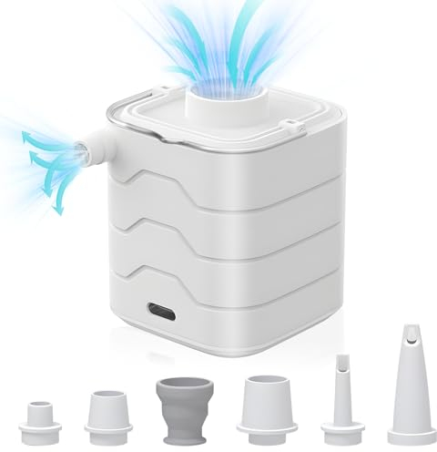 ZOBMIO Elektrische Luftpumpe, Tragbare Multifunktion Mini Pumpe zum Inflate und Deflate, mit Wiederaufladbare Akku & USB C Kabel, für Luftmatratzen Schwimmring