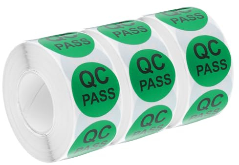 QUARKZMAN Etiquetas Adhesivas de Control de Calidad de Inventario de 25 mm/1 en Verde para Inventario de Almacén, 3 Rollos de 1500 Piezas