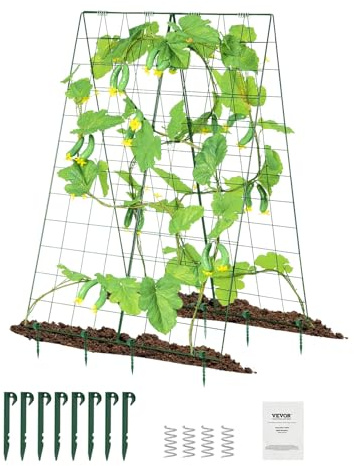 VEVOR Traliccio per Cetrioli per Piante Rampicanti 117 x 84 cm Set di Tralicci per Cetrioli Pieghevoli con Clip per Piante, Traliccio da Giardino in Metallo per Aiuole Rialzate, per Pomodori, Verdure