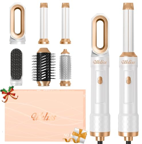 UKLISS 6 in 1 Airstyler & Asciugacapelli Set con Arricciacapelli Automatico, Thermal Brush, Spazzola Lisciante Capelli, Hair Dryer, Spazzola ad Aria Calda, Regali Set per Donne Styling - Bianco