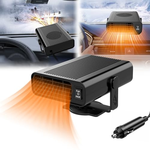 Horuili® Riscaldatore per auto, riscaldatore/sbrinatore per auto da 120 W, ventilatore per auto 2 in 1 con funzione di riscaldamento e raffreddamento, portatile, sbrinatore per parabrezza (Nero opaco)