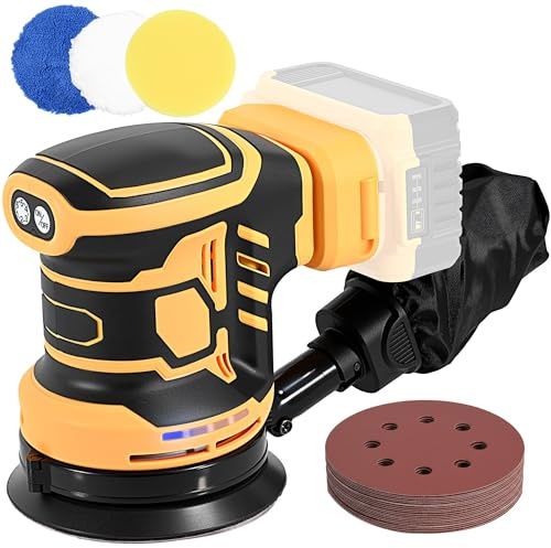 Cordless Random Orbital Sander, 5” Brushless Hand Palm Sander Tool for DeWalt 20V Battery, Dust Collector, 6 Speed for Woodworking Metal Plastic Stone Sanding Polishing (Upgrade)