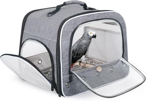 Trasportino per uccelli per il trasporto di pappagalli di grandi dimensioni, borsa portatile con vassoio in metallo e griglia per uccelli medi e grandi come il grigio africano, calopsita e pappagallo