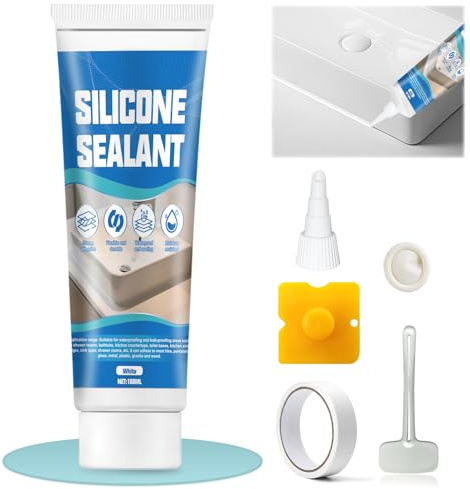 ALLONY Silicona Baño, Silicona Blanca, Siliconas Exterior Impermeable, Sellador Juntas, Flexible Duradera, siliconas Neutra para Baño Ducha Cocina, Ventanas, Sanitaria Sellador, 150ML