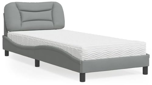 YuuSsea Hvar säng med madrass, ljusgrå, 90 x 190 cm, tygöverdrag, furu, vågdesign, komfortskummadrass H2/H3