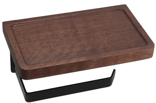 Veemoon Portarrollos Papel Higiénico de Madera Nogal Negro, Estante de Pared L para Baño, Soporte Multifuncional para Rollos y Pequeños Accesorios, Colgador Práctico y Compacto
