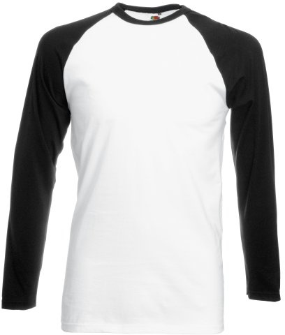 Fruit of the Loom Men's Baseball Classic Long Sleeve T-Shirt, White/Black, Medium