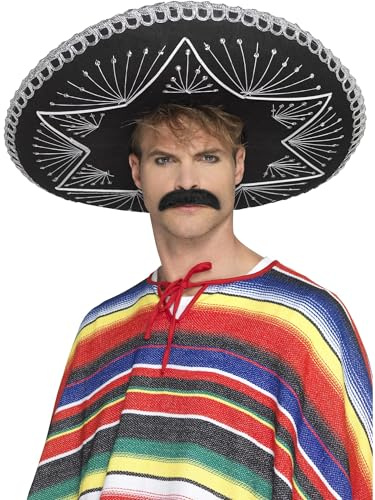 Smiffy's Smiffys Sombrero auténtico deluxe,Negro,con trenzado de plata Halloween