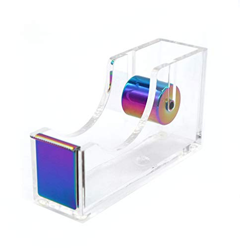 Rainbow Adhesive Tape Dispenser Clear Acrylic Body Desktop Tape Holder 1 Colorful Metal Core for Your Desk and Office Supplies