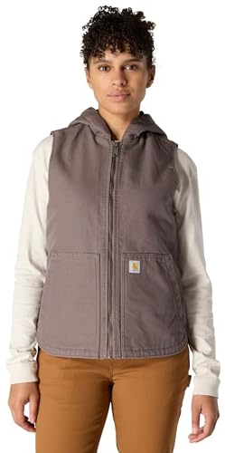 Carhartt Womens Washed Duck Hooded Vest Work Utility Outerwear, Taupe Gray, X-Small US