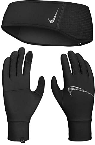 Nike Essential Gants Bandeau Set Homme 082 Black/Black/Silver FR: M (Taille Fabricant: M/L)