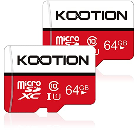 KOOTION Micro SD Karte 64GB Speicherkarte Class 10 U1 Mini SD Karte MicroSDXC A1 4K UHS-I Memory Karte bis zu 85MB/s, 2er Pack MicroSD Card für Kameras Handy Tablets und Android Smartphones