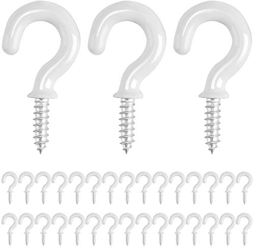 30pcs Crochets à Visser en Vinyle Crochets de Plafond Recouverts de Plastique pour Intérieur et Extérieur - 1/2'' Blanc