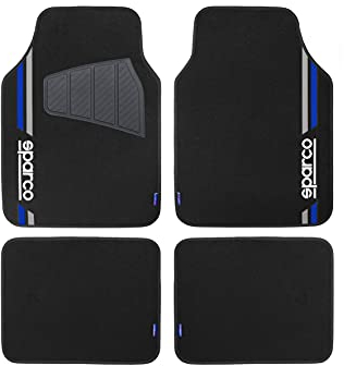 SPARCO Set 4 tappetini Neri e Blu universali 2 Anteriori con Logo e 2 Posteriori per Auto