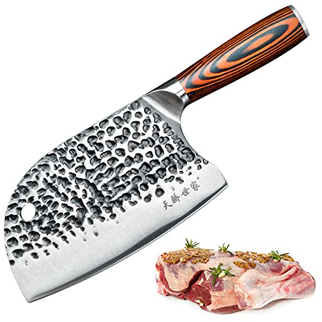 TJ POP Mannaia Coltello da Chef Cinese, Coltello da Cucina Professionale 16.5cm, Coltello per Carne Affilato con Design Full Tang, Lama in Acciaio 50Cr15 Spessore 3mm, TJ SEGA Serie TC19074