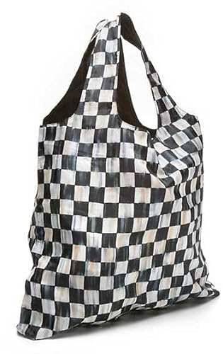 MACKENZIE-CHILDS To-Go Tote, Reusable Tote Bag for Work or Shopping, Black-and-White Courtly Check