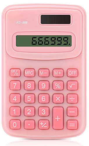 lohey Pocket Calculator, 8-Digit Basic Calculators Desktop Solar Battery Mini Desk Calculator for Office, Home, School, Pink