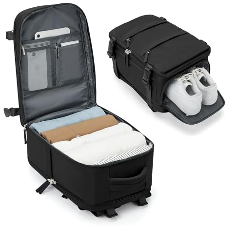 BJLFS Ryanair Handgepäck 40x30x20 Handgepäck Rucksack für Flugzeug Klein Reiserucksack Damen 20L mit Schuhfach für Herren Wasserdicht Rucksack mit Laptopfach für 14 Zoll Laptop,Schwarz