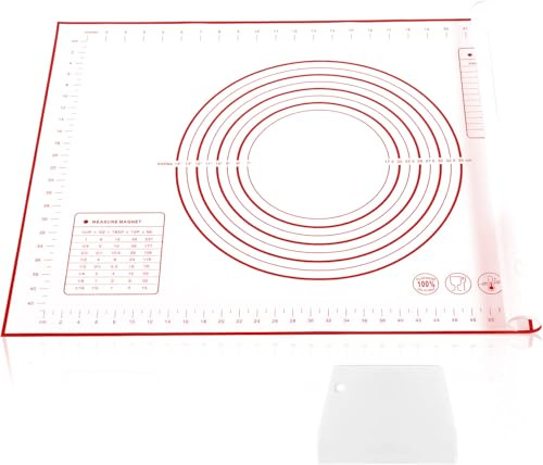 Miorkly Groß 90x60cm Backmatte Silikon, Silikonmatte Baking Mat Rutschfeste, Antihaftbeschichtete Backunterlage mit Messung, für Fondant Gebäck Pizza, BPA Frei(Rot)