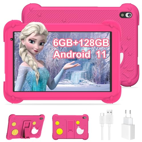 YUMBOT Tablet Niños 8 Pulgadas Android 11, Infantil WiFi Bluetooth, Educación Bebe Tableta 6GB+128GB TF 256GB Quad Core 1280x800 HD, Cámara Dual,Control Parental PC con Funda,Rosa