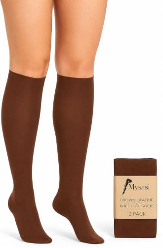 MYSASI Women's 2 Pairs Opaque Knee High Socks (UK 4-7, Regular Fit, Chocolate Brown)