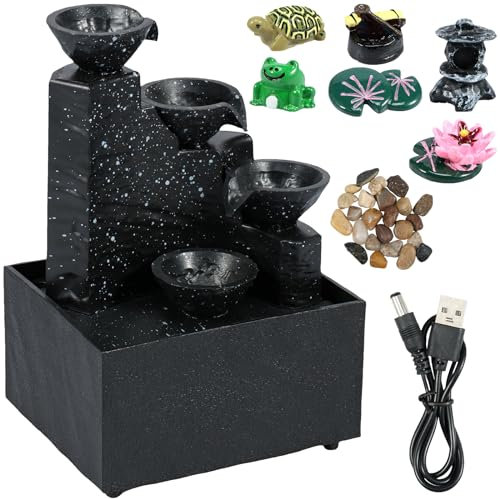 Tabletop Waterfall Decor Indoor Waterfall Fountain with LED Lights and Pebble Meditation Water Fountain Creative Water Ornaments Reusable Tabletop Fountain Landscape for Bedroom Living Room