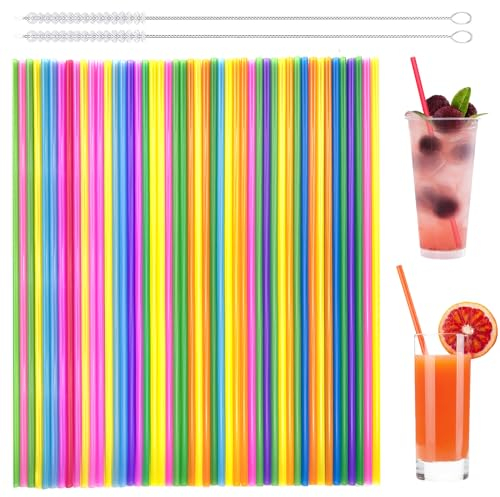 Addein 50 Cannucce Riutilizzabili con 2 Spazzola, Cannucce Riutilizzabili Dritte, Cannucce Colorate Lunghe per Bibite, Frappè, Cocktail, Latte, Succhi, Yogurt