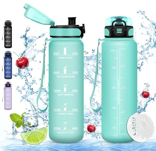 Vikaster Gourde sport, Gourde 500ml, sans BPA, Étanche & Réutilisable, Bouteille d'eau avec Marqueur de Temps et Filtre, Convient Pour la Enfant & Adulte, Gym, Yoga, Camping, Sport