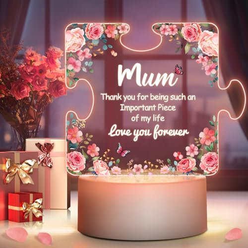 Winzwon Gifts for Mum from Daughter Son, Mum Birthday Gifts Acrylic Puzzle Night Light Pieces, Personalised Presents for Stepmum Nanny Nana Nan Grandma Mothers Day Christmas