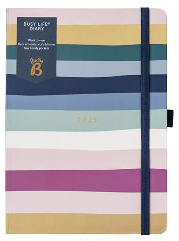 Busy B - Busy Life A5 Wochenplaner Journal 2025 - Terminkalender für Studenten, Lehrer, Arbeit und mehr mit zwei Zeitplänen, Jahreskalender, Stifttaschen & elastischem Schließband - Streife Planer
