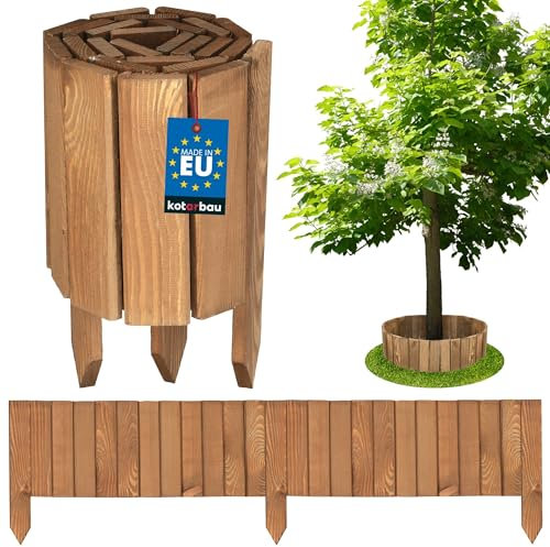 KOTARBAU® Rollborder, 20 x 110 cm, colore marrone, ritagliabile, per aiuole in legno di pino, recinzione in legno di palizzata, piccola recinzione per aiuole, palizzate, decorazione in legno,
