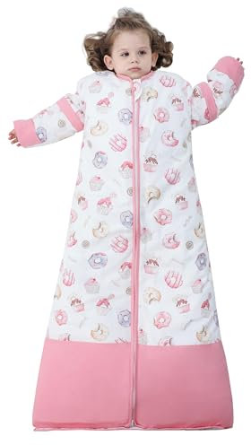 Chilsuessy Winter 2.5 Tog Kinder Schlafsack mit abnehmbaren Ärmeln Baby Schlafsack Bio Baumwolle Ganzjahres Schlafsack für Jungen und Mädchen, 2.5 Tog/Süße Donuts, XL (130-150 cm)