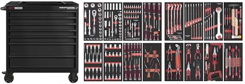 KRAFTWERK Werkstattwagen Made in Germany extra breit | Werkzeugwagen bestückt mit 241 Profi-Werkzeugen | Werkstattwagen XXL mit Kippschutz