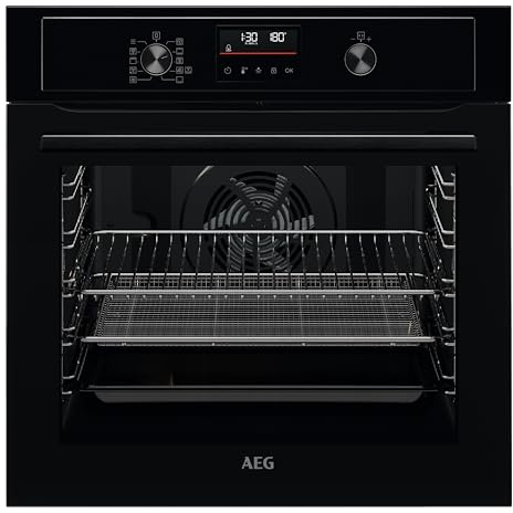 AEG 3000 Series Integrated Oven with AirFry BEX535A61B, 72L, Fast Heat Up, Multilevel Cooking, Turbo Grill, Fan Controlled Defrosting, Aqua Cleaning, LED Light, Built-In 590x560x550mm, Class A+, Black