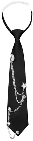 Gsyziux Punk Neck Ties for Women Girls, Adjustable Pre-tied Womens Tie Solid Color Ladies Neckties for Party Prom School (Black)