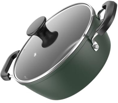 Didiseaon 1pezzi Pentola Squisita Antiaderente per Stufati Pentola in Ghisa per Zuppe e Stufati Coperchio Incluso Verde Nerastro