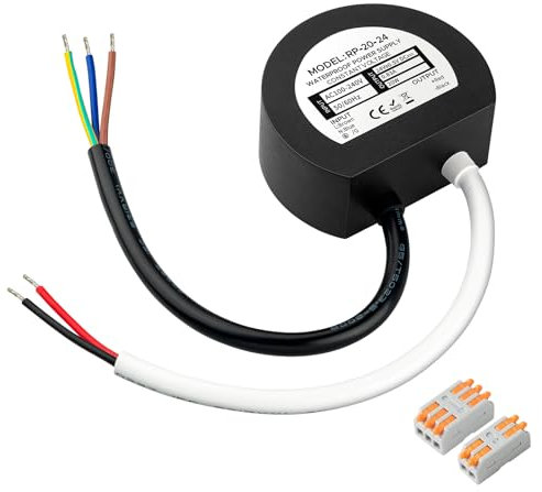 Karyoosi Impermeable IP67 Transformador LED 24V 20W 0.83A, Redondo Transformador 220v a 24v para Iluminación LED en Interiores y Exteriores