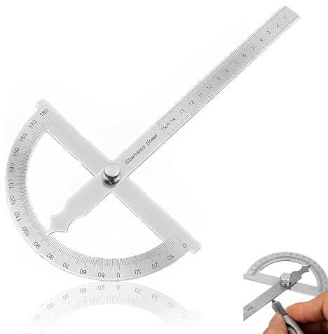Nevoluxer Goniometro in Acciaio Inox 0-180°, Misuratore Angolare di Precisione con Vite di Bloccaggio, Squadra da Falegname, Righello Metallo per Falegnameria, Scuola, Fai da Te (150 mm)
