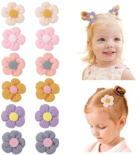 12 pinzas para el cabello de bebé de 4,5 cm, pinzas para el cabello de niña de las flores, lindas pinzas antideslizantes para el cabello, pasadores gruesos y finos florales, accesorios para el cabello