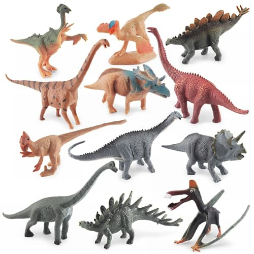 YAJIMAOY Mini Jouet Dinosaure Figurine, 12 Pièces Mini Figurines de Dinosaures, Dinosaure Jouet Educatif pour Enfant 3 4 5 6 Ans, Miniatures de Dinosaures Réalistes, Cadeau pour Garcon Fille