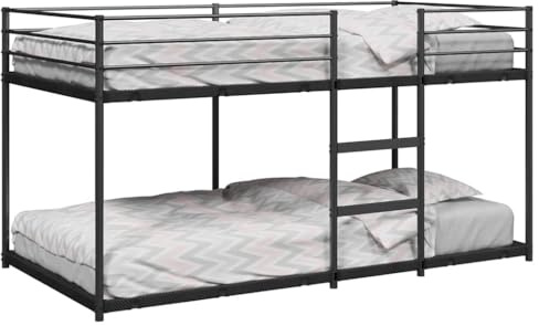 Qnhdfrt Etagenbett Schwarz Stahl 80x200 cm Hochbett mit Rausfallschutz und Lattenrost Platzsparendes Gästebett für Kinderzimmer und Gästezimmer