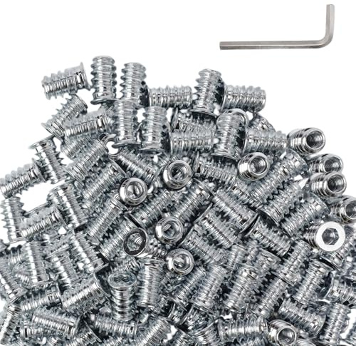 Shwdsy 100 Piezas Tuercas para Madera M5 x 15 mm, Insertos Roscados de Acero Galvanizado, Inserto Roscado Hexagonal con Rosca Interna y Externa, para Muebles y Tablas de Madera