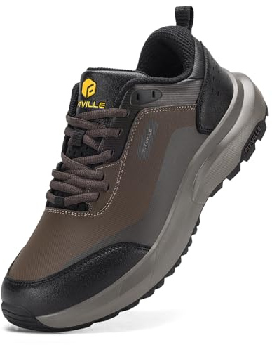 FitVille Wide Waterproof Shoes for Men, Non Slip Outdoor Walking Shoes Low-top Work Shoes Soft Toe with Arch Support for Heel Pain Relief,Long Hikes,Trekking,Trails Brown/Black