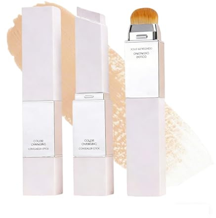 Color Changing Foundation Stick con cepillo, palo crema de cubierta, maquillaje facial natural para todo tipo de piel, maquillaje base de cobertura completa a media, para todos los tipos de piel