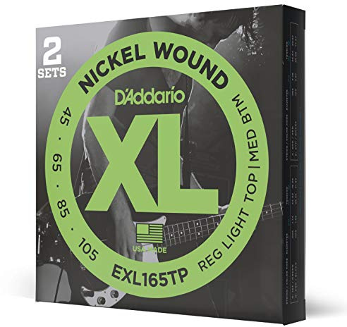D'Addario E Bass gitarrsträngar – strängar E bas – basgitarr strängar – E bassträngar – bas gitarrsträngar – EXL165TP – Custom Light, 45–105 (2-pack) – lång skala