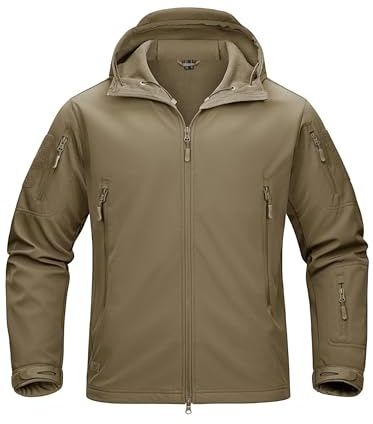 TACVASEN Lightweight Men's Casual Jacket Waterproof Softshell Walking Jacket Fleece Tactical Coats Thermal Winter Jackets Khaki L
