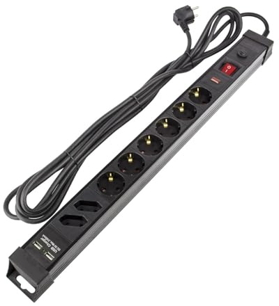 LEDKIA LIGHTING - Steckerleiste mit 6 Schuko Steckdosen | Überspannungsschutz & Kindersicherung | 2 Typ C & 2 USB-Anschlüsse | 5m Kabel | ISO 9001 & RoHS zertifiziert, Schwarz, PVC